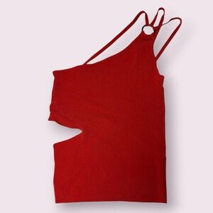 SFERA Collection Red Ribbed Cutout One Shoulder Tank Top Small
